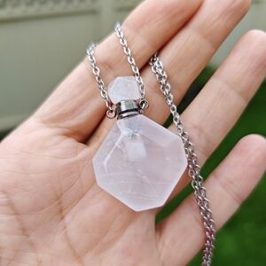 Antique Natural White Crystal Perfume Bottle Pendant Necklace